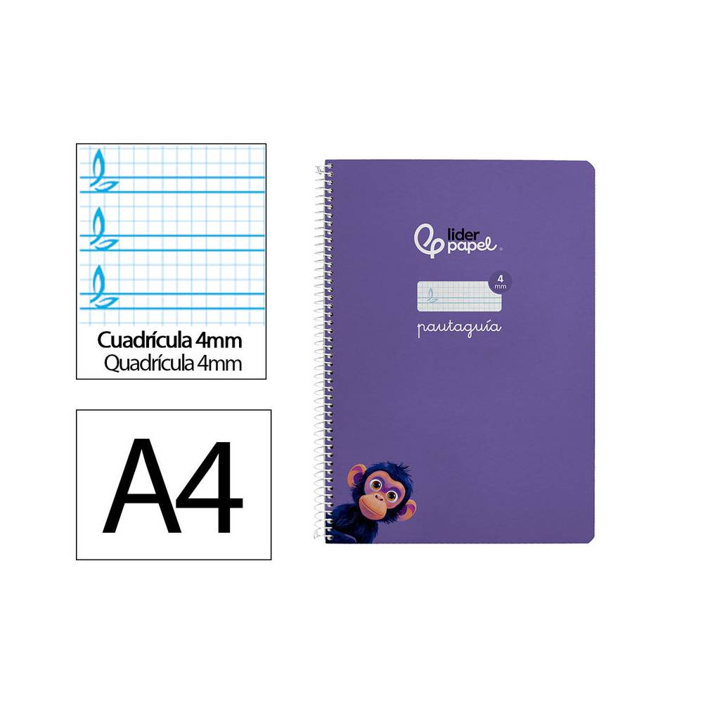 Cuaderno espiral liderpapel din a4 pautaguia tapa dura 80h 90 gr cuadro pautado 4mm color lila - BF138