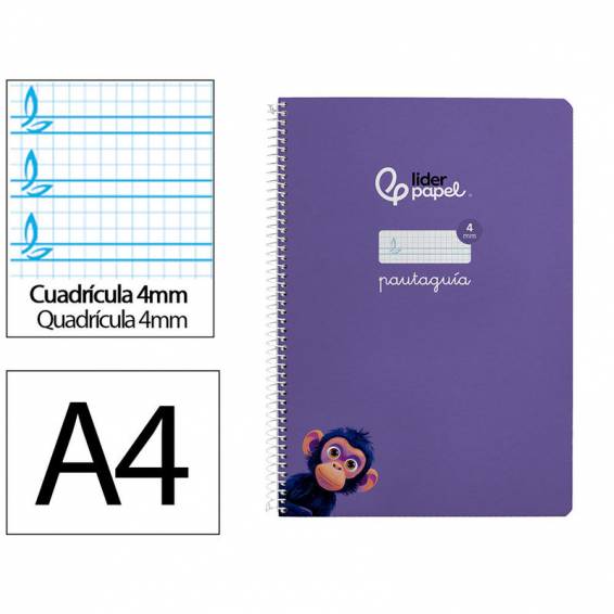 Cuaderno espiral liderpapel din a4 pautaguia tapa dura 80h 90 gr cuadro pautado 4mm color lila - BF138