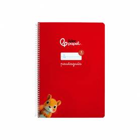 Cuaderno espiral liderpapel din a4 pautaguia tapa dura 80h 90 gr cuadro pautado 4mm color rojo - BF140