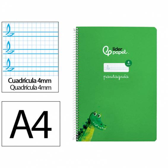 Cuaderno espiral liderpapel din a4 pautaguia tapa dura 80h 90 gr cuadro pautado 4mm color verde - BF141