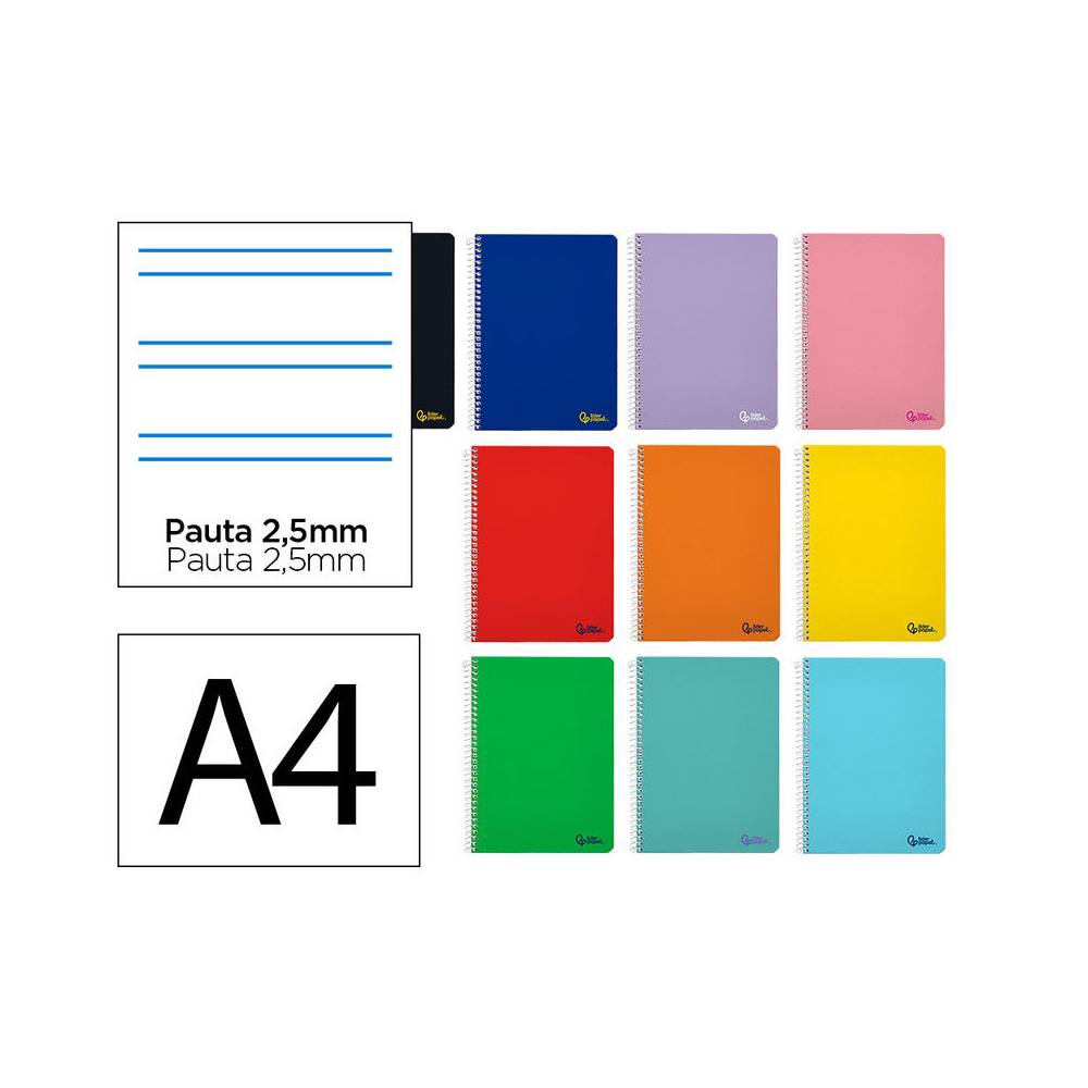 Cuaderno espiral liderpapel din a4 smart tapa blanda 80h 75gr pauta 2,5mm con margen colores surtidos - BF03