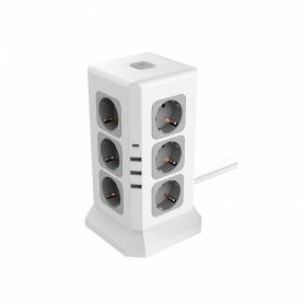 Regleta q-connect enchufe multiple 16 en 1 cable 2 mt 12 tomas de corriente+3 usb+1 usb tipo c 120x120x210mm - KF19052