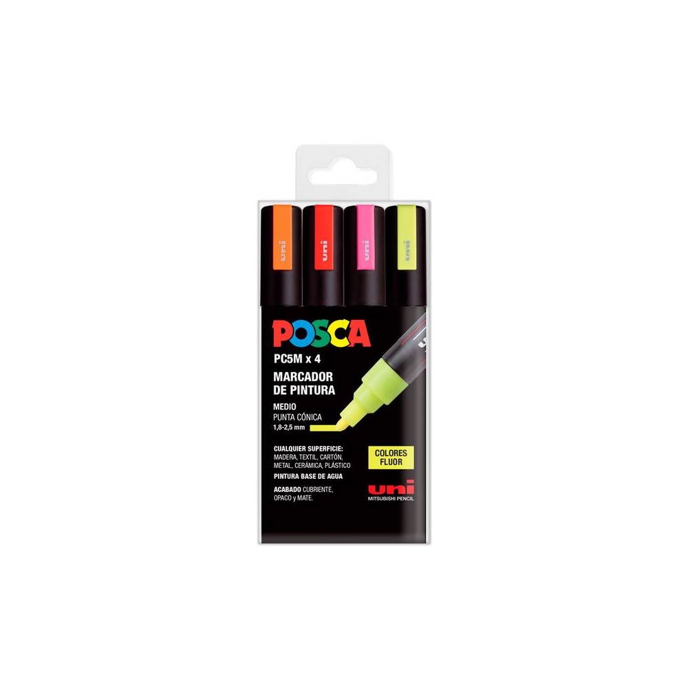 Rotulador uni posca pc-5m 4c marcador de pintura punta conica 1,8-2,5 mm bolsa de 4 unidades colores fluorescente - 182634682