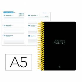 Agenda escolar liderpapel 25-26 espiral classic negro semana vista a5 bilingüe papelfsc 70 gr - LP558