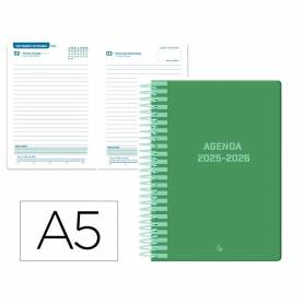 Agenda escolar liderpapel 25-26 espiral classic verde dia pagina a5 bilingüe papel fsc 70 gr - LP568