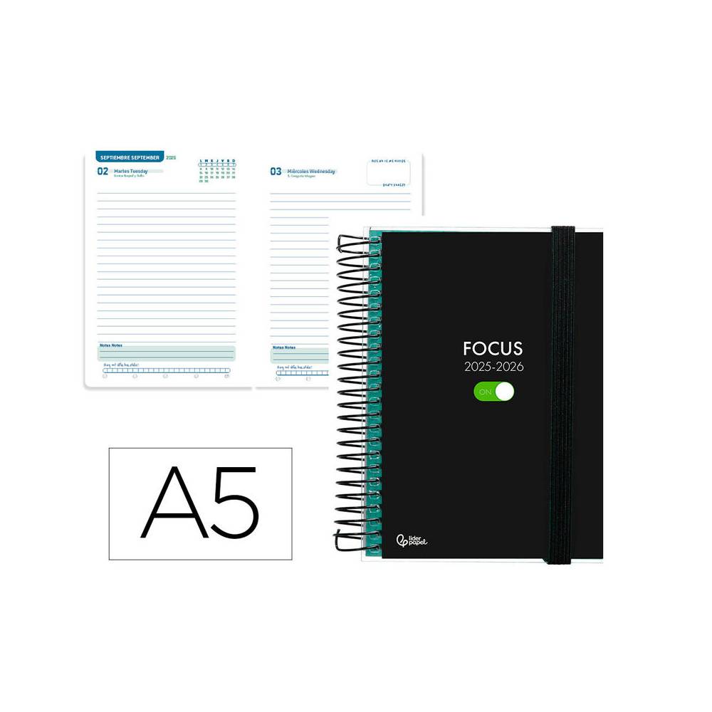 Agenda escolar liderpapel 25-26 espiral personalizable dia pagina a5 bilingüe papel fsc 70 gr - LP569