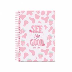 Agenda escolar liderpapel 25-26 espiral petite fresas semana vista a5 bilingüe papelfsc 80 gr - LP587