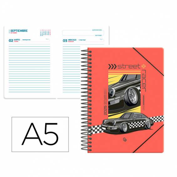 Agenda escolar liderpapel 25-26 espiral cars negro dia pagina a5 bilingüe papel fsc 80 gr - LP597 Agenda escolar liderpapel 25-26 espiral cars negro dia pagina a5 bilingüe papel fsc 80 gr - LP597