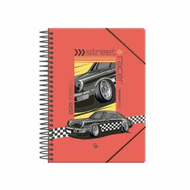 Agenda escolar liderpapel 25-26 espiral cars negro dia pagina a5 bilingüe papel fsc 80 gr - LP597