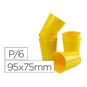 Vaso de abs amarillo con borde grueso redondeado apto microondas y lavavajillas 95x75 mm pack de 6 unidades