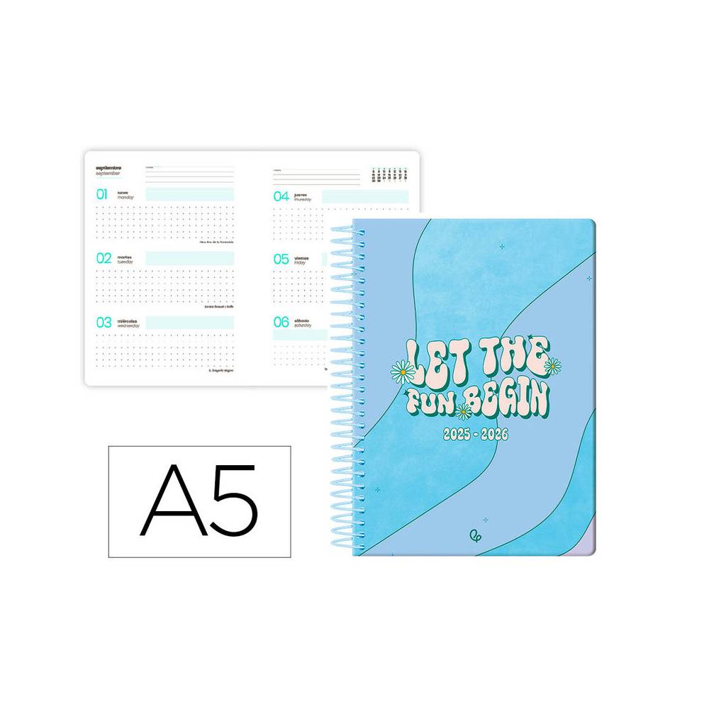 Agenda escolar liderpapel 25-26 espiral zante dia pagina a5 bilingüe papel fsc 80 gr - LP611