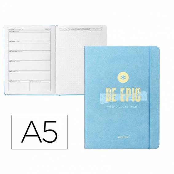 Agenda escolar antartik 25-26 encuadernada go! simil piel azul semana vista a5 bilingüe papel fsc 80 gr - LP660 Agenda escolar antartik 25-26 encuadernada go! simil piel azul semana vista a5 bilingüe papel fsc 80 gr - LP660