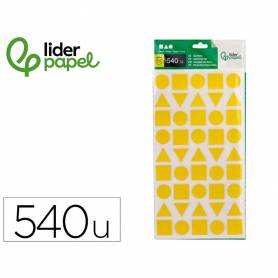 Gomets liderpapel figuras surtidas bolsa de 12 hojas figuras geometricas medianas colores surtidos - GT04