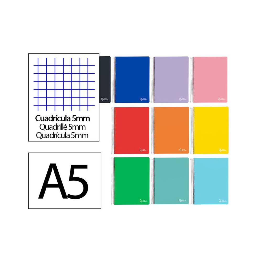 Cuaderno espiral liderpapel a5 micro witty tapa dura 120h 90gr cuadro 5mm 5 bandas 6 taladros colores surtidos - BJ06