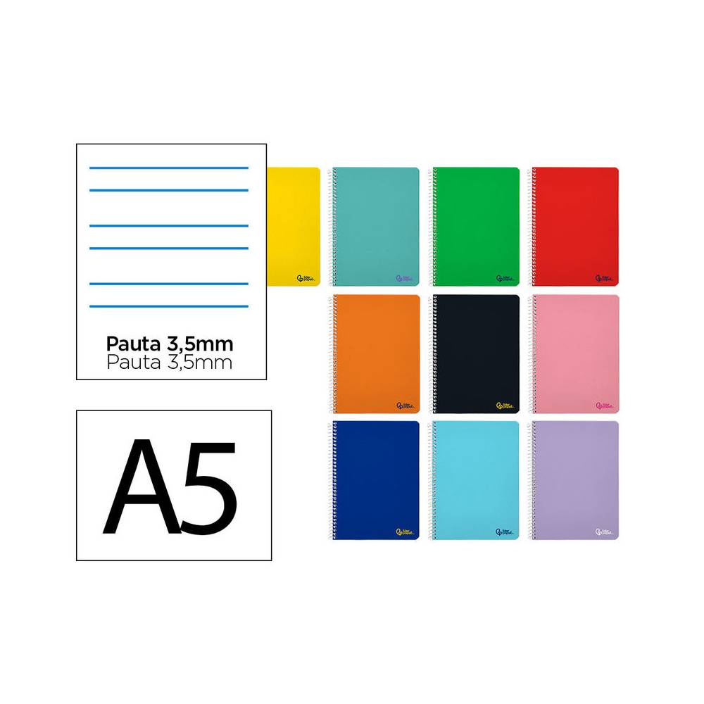 Cuaderno espiral liderpapel din a5 smart tapa blanda 80h 75gr rayado montessori 3,5mm colores surtidos - BC50