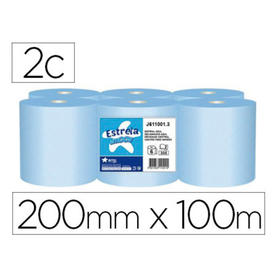 Papel secamanos amoos 2 capas 200 mm x 100 mt color azul paquete de 6 rollos