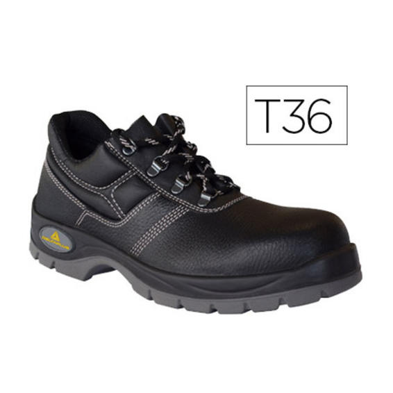 Zapatos de seguridad deltaplus de piel crupon grabada con forro absorbente y plantilla de latex color negro talla 36