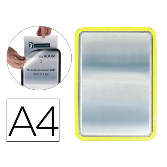 Compra Marco porta anuncios tarifold magneto din a4 dorso adhesivo  removible color amarillo pack de 2 unidades