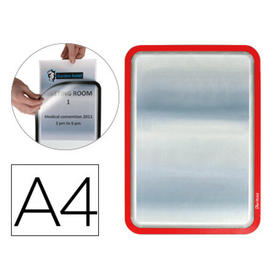 Marco porta anuncios tarifold magneto din a4 dorso adhesivo removible color rojo pack de 2 unidades