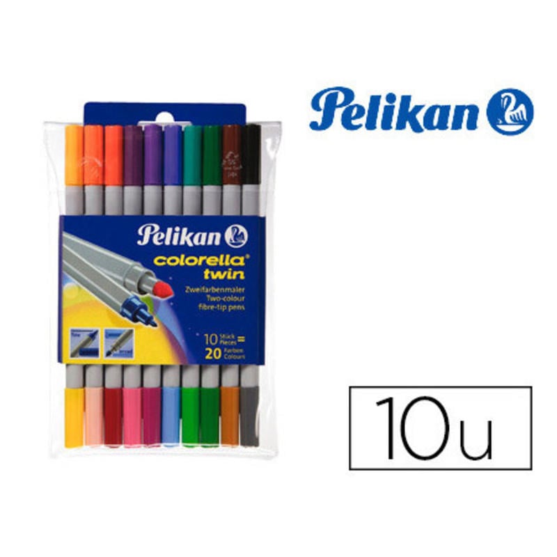 Rotulador pelikan colorella twin bipunta 20 colores estuche plastico 10 unidades