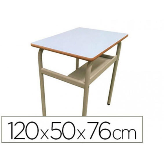 Pupitre mobeduc t6 doble fijo estructura metal tablero mdf laminado 120x50 cm