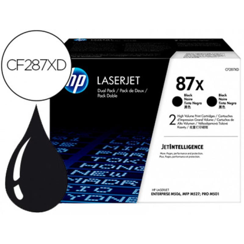 Toner hp laserjet 87x enterprise m506 mfp m527 pro m501 negro pack de 2 unidades 18000 paginas