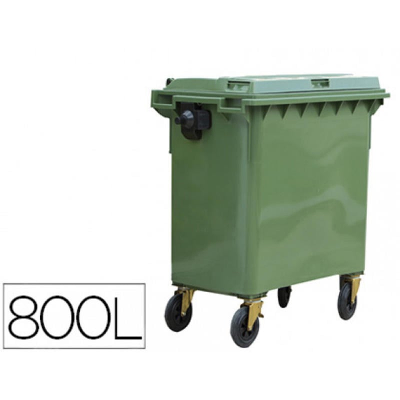 Contenedor plastico con tapadera 800 l 4 ruedas con freno color verde 1360x770x1269 mm