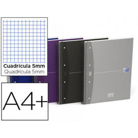 Cuaderno espiral oxford ebook 5 essentials tapa extradura din a4+ 140 hojas 90 g cuadricula 5 mm colores