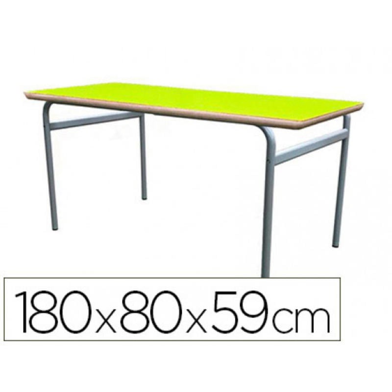 Mesa infantil mobeduc t3 extensible estructura redonda patas de tubo metal tablero mdf laminado 180x80 cm