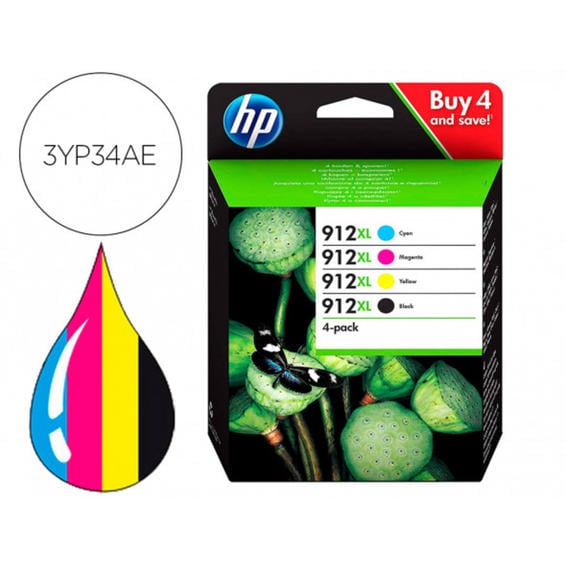 Ink-jet hp 912xl officejet 8010 / officejet pro 8020 / 8030 multipack 4 unidades negro / amarillo / cian /