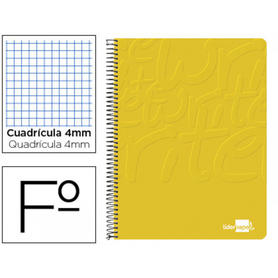 Cuaderno espiral liderpapel folio write tapa blanda 80h 60gr cuadro 4mm con margen color amarillo