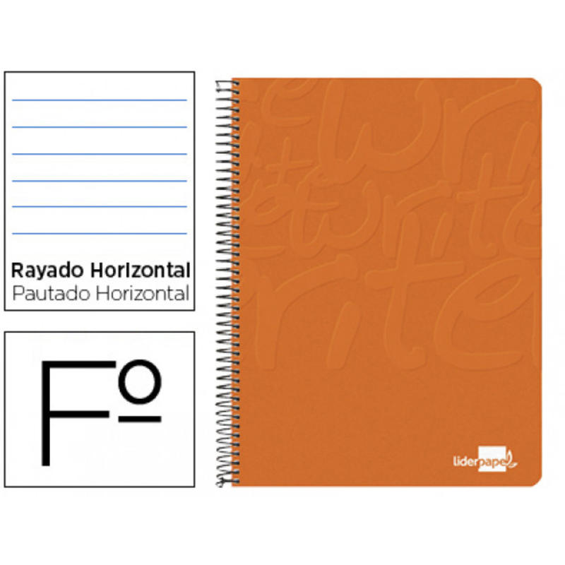 Cuaderno espiral liderpapel folio write tapa blanda 80h 60gr horizontal con margen color naranja