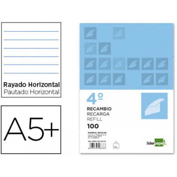 Recambio liderpapel cuarto 100 h 4tc-02 1 raya horizontal4 taladros con margen