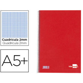 Cuaderno espiral liderpapel tapa dura roja cuarto 80h rc 04 milimetrado