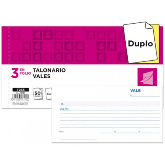 Talonario liderpapel vales 3 / fº original y copia t235 sin matriz