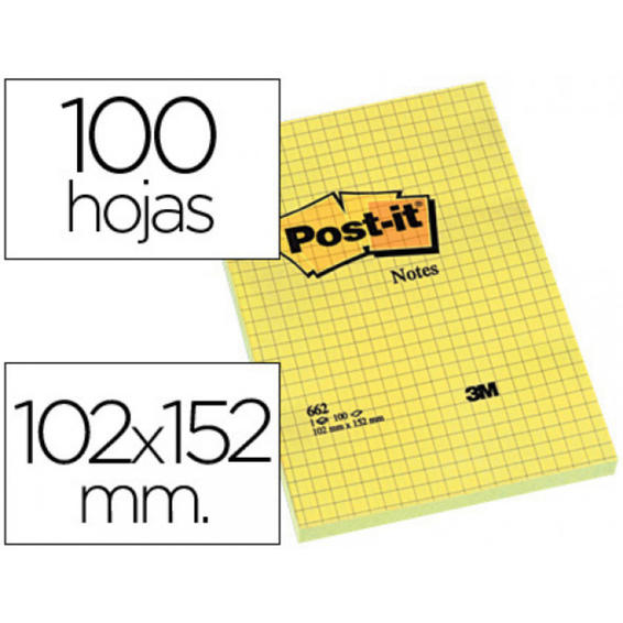 Bloc de notas adhesivas quita y pon post-it 102x152 mm cuadriculado -662-