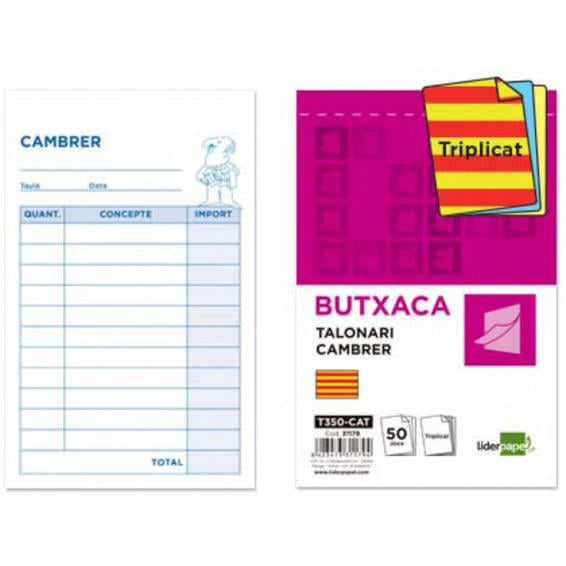 Talonario liderpapel camarero bolsillo original y 2 copias t350 texto en catalan