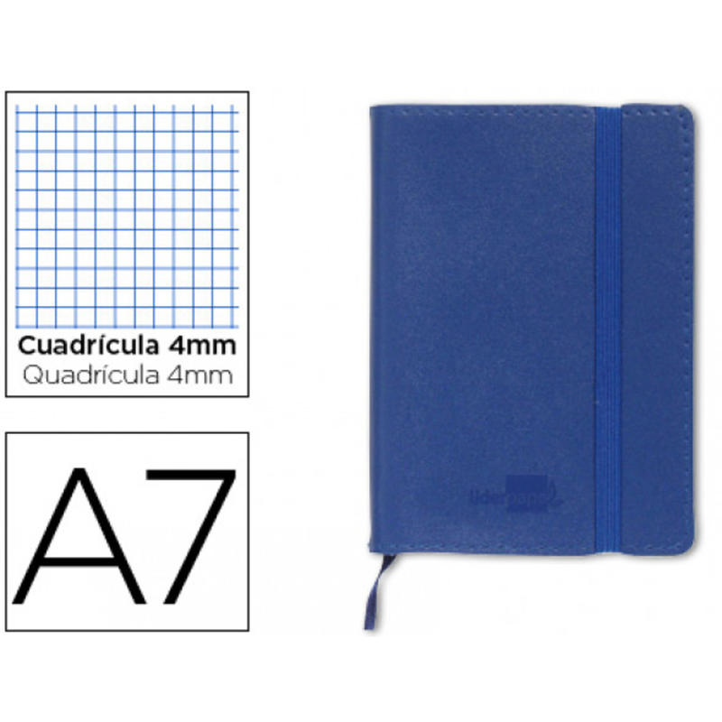 Libreta liderpapel simil piel a7 120 hojas 70g/m2 cuadro 4mm sin margen azul