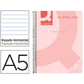 Cuaderno espiral q connect a5 micro tapa plastico 80h 70g horizontal sin bandas 6 taladros rosa