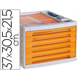 Fichero cajones de sobremesa q-connect 37x30,5x21,5 cm bandeja organizadora superior 6 cajones naranja translucido
