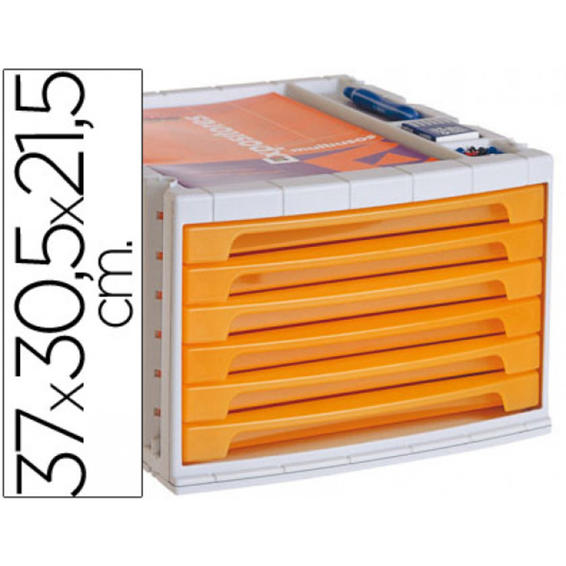 Fichero cajones de sobremesa q-connect 37x30,5x21,5 cm bandeja organizadora superior 6 cajones naranja translucido