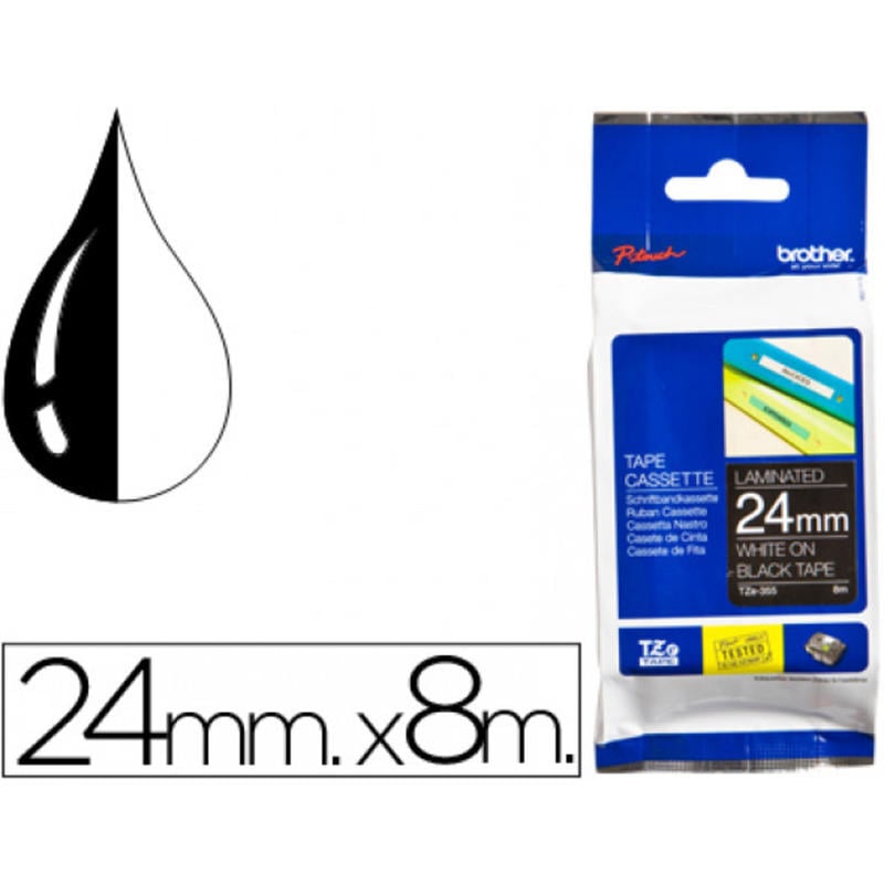 Cinta brother tze-355 negro-blanco 24mm longitud 8mt