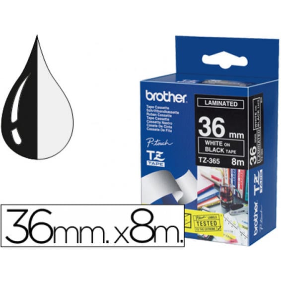 Cinta brother tze365 negro-blanco 36mm longitud 8mt