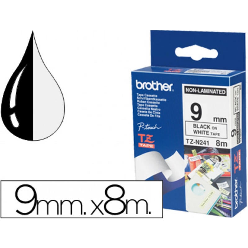 Cinta brother tzen231 negro sobre blanco 9 mm no laminada