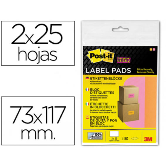 Etiqueta adhesiva post-it super sticky removible pack de 1 bloc rosa y 1 naranja 73x117 mm