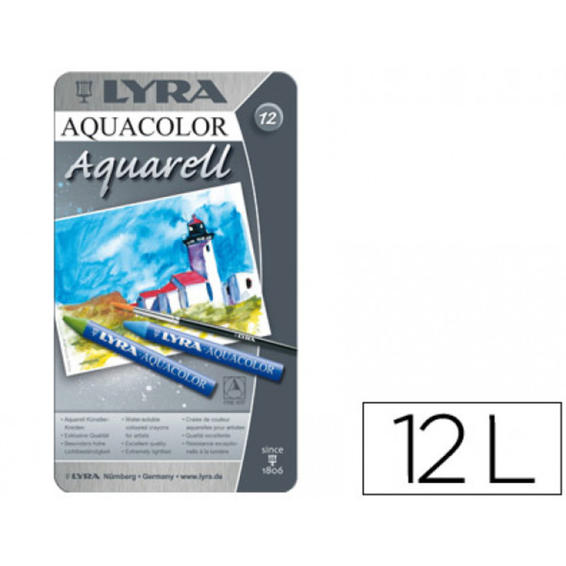 Lapices de cera acuarelable lyra aquacolor aquarell 12 colores -caja metal