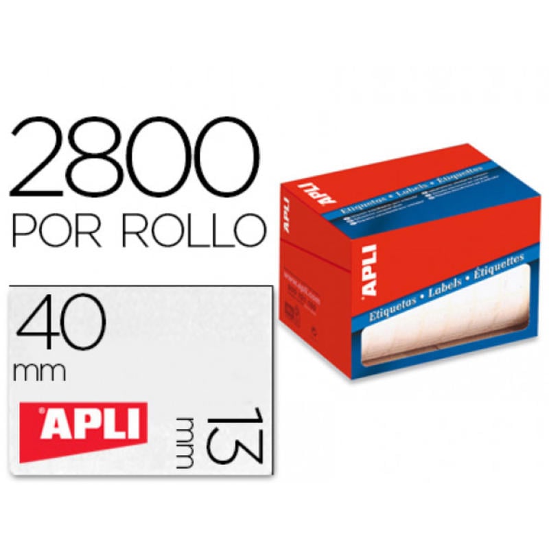 Etiqueta adhesiva apli 1681 tamaño 13x40 mm en rollo de 2800 unidades