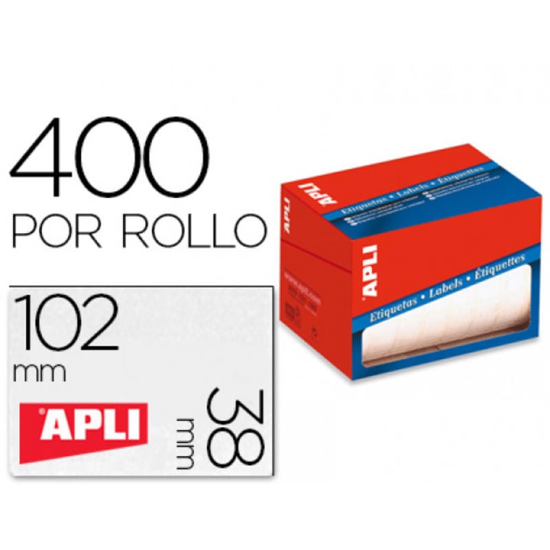 Etiqueta adhesiva apli 1698 tamaño 38x102 mm en rollo de 400 unidades