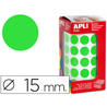 Gomets autoadhesivos circulares 15 mm verde en rollo con 2832 unidades