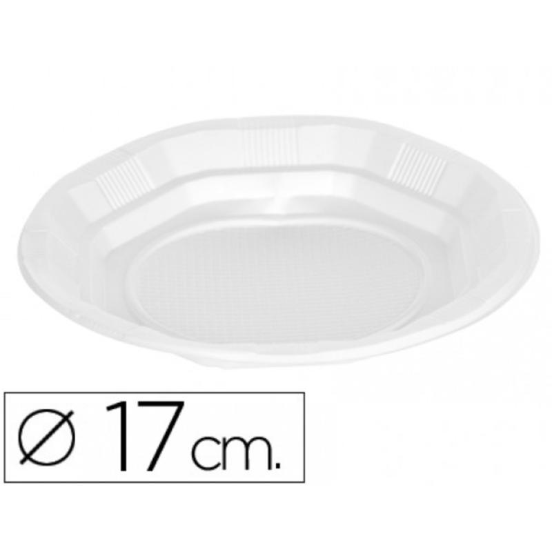 Plato de plastico blanco llano 17cm de diametro paquete de 50
